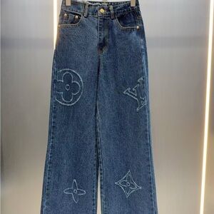 LOUIS VUITTON Dark Blue Women's Wide-Leg Jeans with Subtle Monogram Detail